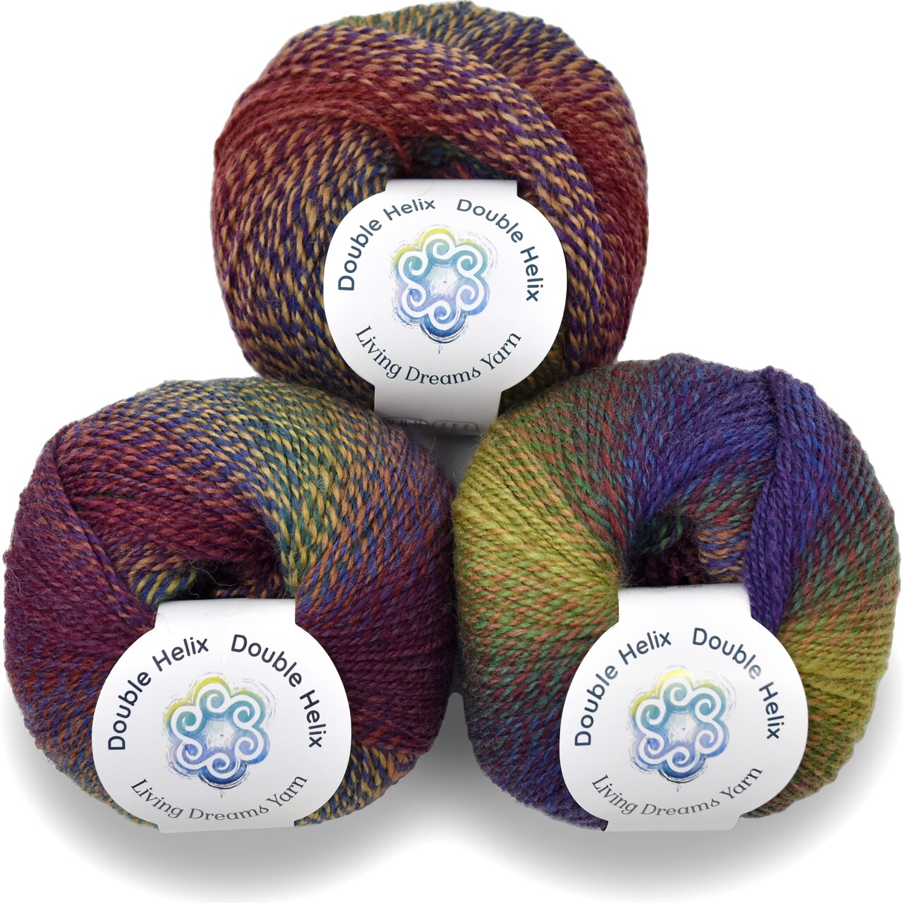 Double Helix by Living Dreams Yarn. Soft, Colorful Wool Yarn for Crochet, Knitting, Weaving. Self-Striping Sport Weight Yarn, 3 Pack, 150g